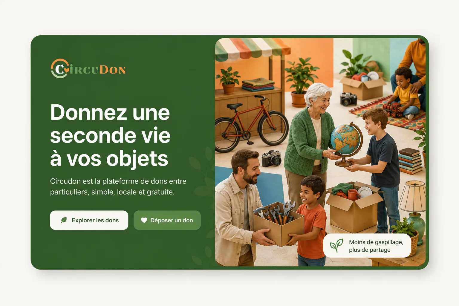Illustration de Circudon, plateforme de don d'objets et de réemploi entre particuliers