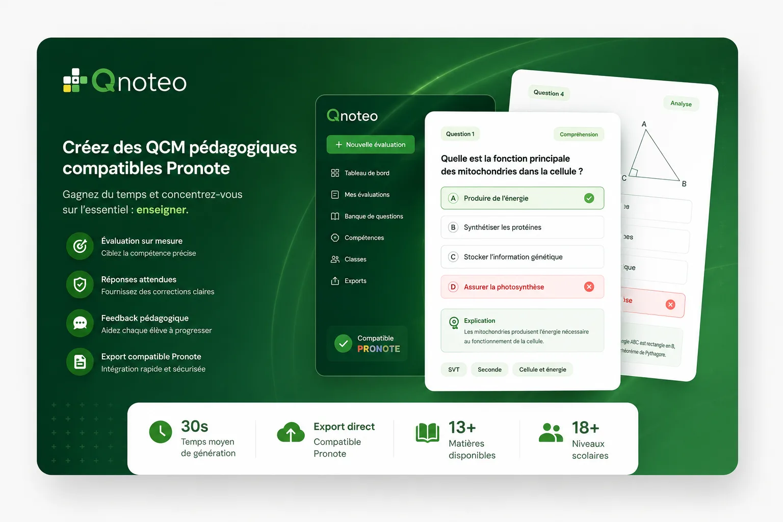 Interface de Qnoteo pour créer des QCM pédagogiques compatibles avec Pronote