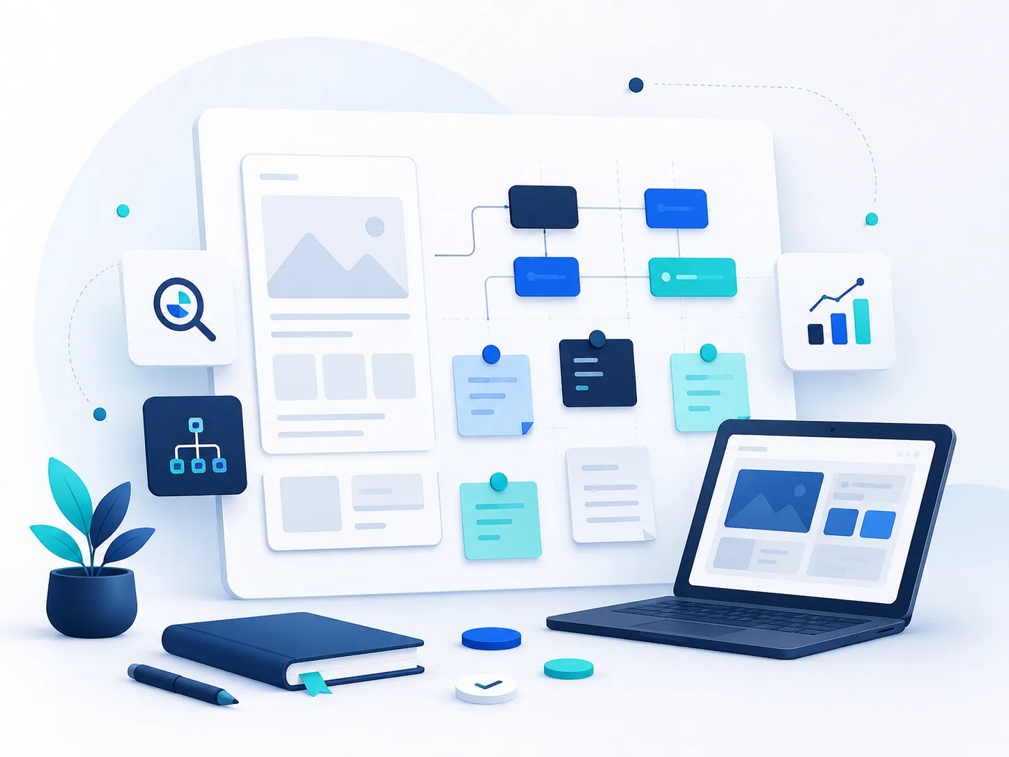 Interface numérique illustrant la conception d'une application web sur mesure